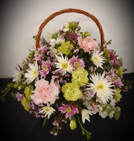 Mother's Day flower basket pink, green and white