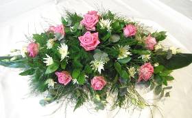 Pink Roses with white and green mixed flowers