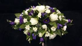 White Roses with purple, cream and white mixed flowers